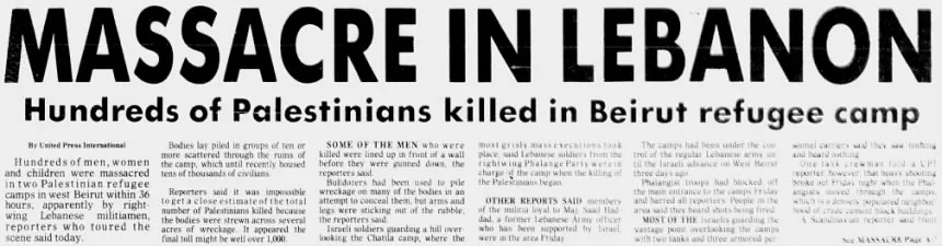 MASSACRE IN LEBANON &mdash; Albuquerque Tribune, 18 September 1982