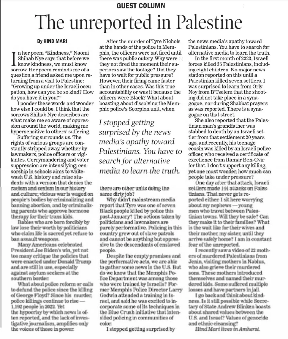The unreported in Palestine &mdash; Amherst Bulletin, 17 February 2023