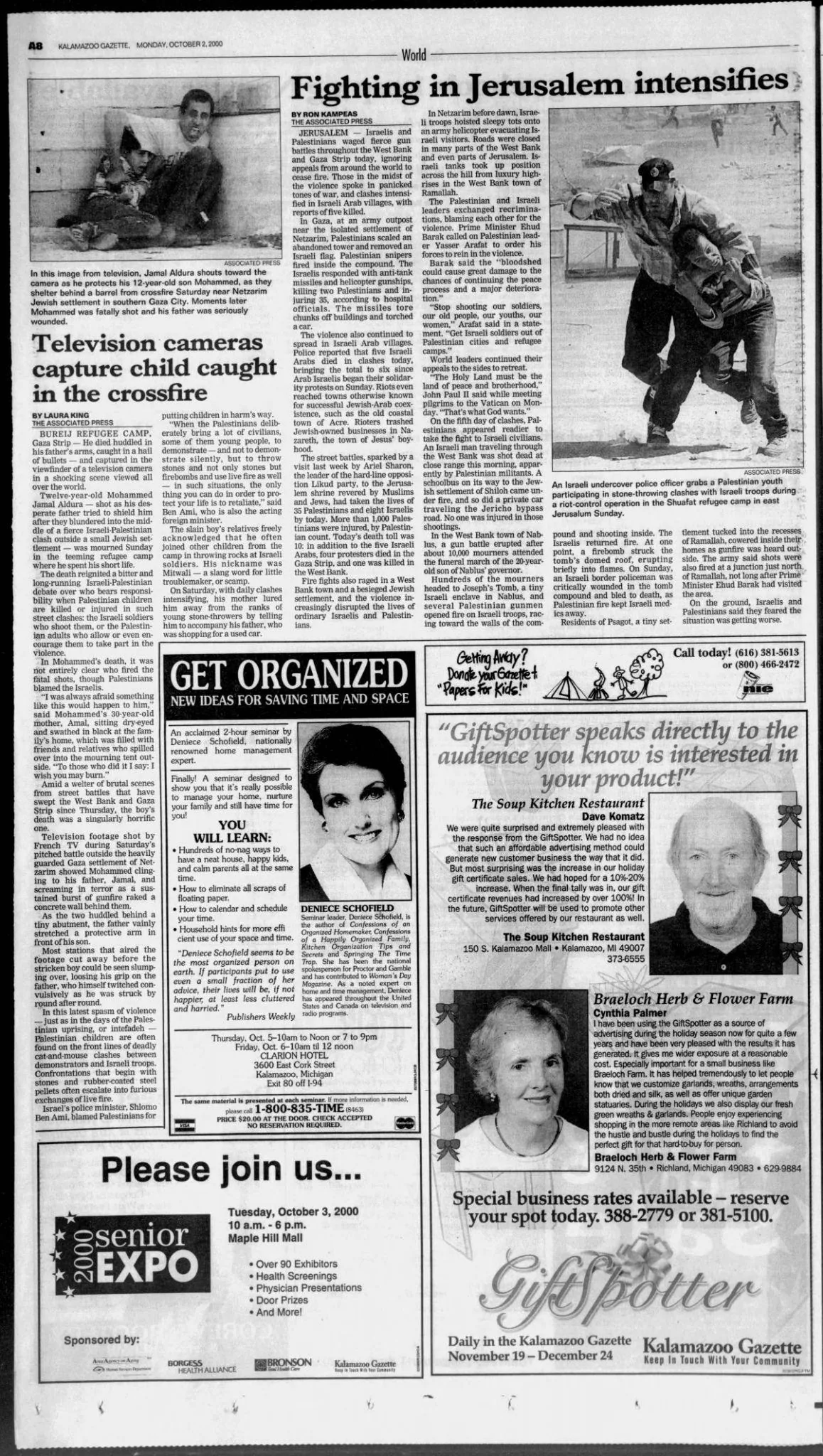 Fighting in Jerusalem intensifies &mdash; Kalamazoo Gazette, 2 October 2000