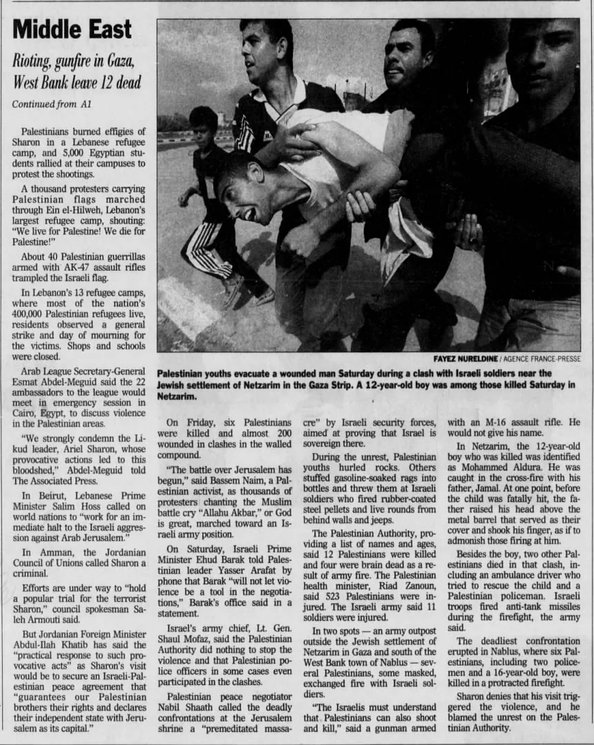 Middle East Rioting, gunfire in Gaza, — St. Louis Post Dispatch, 1 October 2000