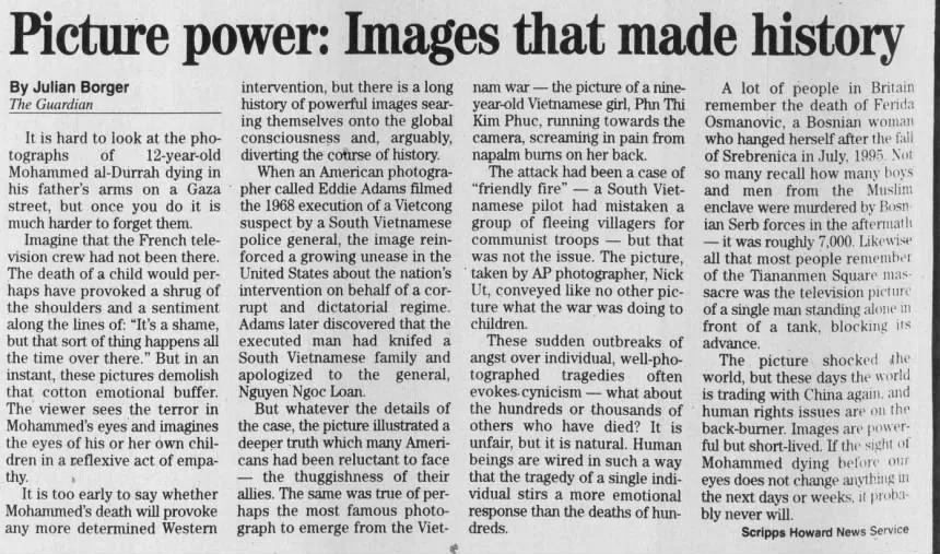 Picture power: Images that made history &mdash; The Daily Telegram, 6 October 2000