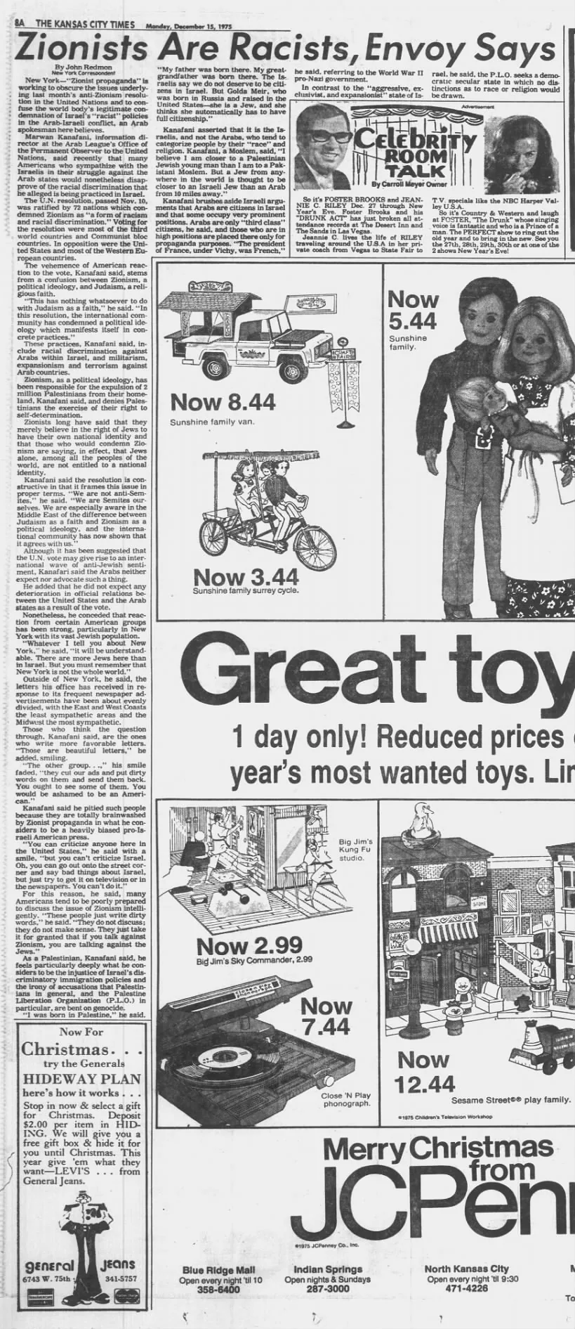 Zionists Are Racists, Envoy Says — The Kansas City Times, 15 December 1975