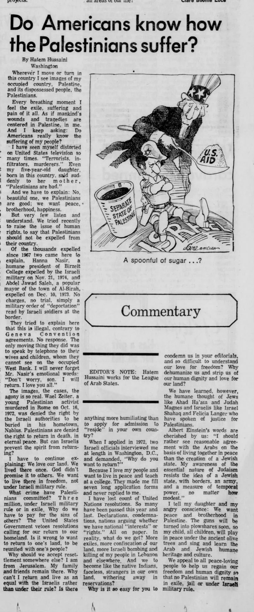Do Americans know how the Palestinians suffer? — Southern Illinoisan, 20 May 1976