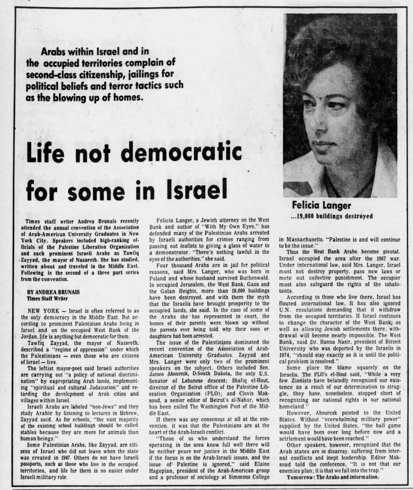 Life not democratic for some in Israel — The Tampa Times, 13 October 1976
