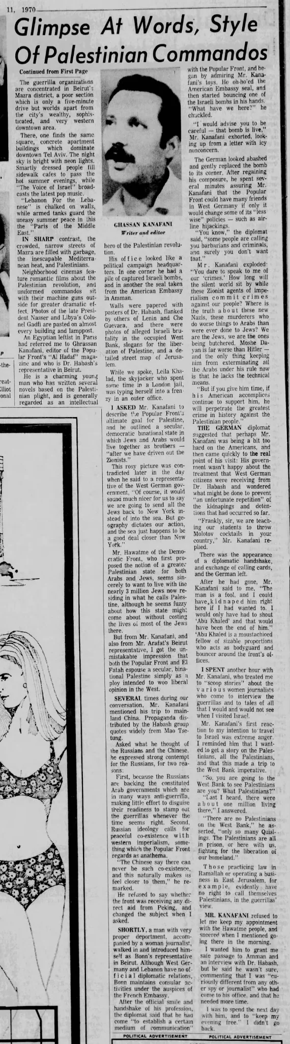 Glimpse At Words, Style Of Palestinian Commandos — The Blade, 11 October 1970