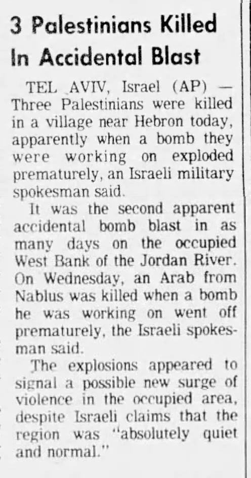 3 Palestinians Killed In Accidental Blast &mdash; The Buffalo News, 11 July 1980