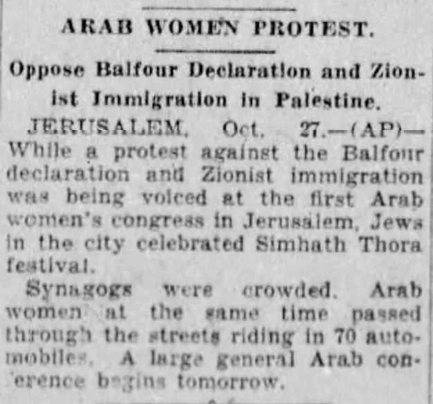 Arab Women Protest. — The Plain Dealer, 28 October 1929