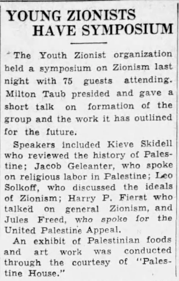 Young Zionists Have Symposium — The Daily Argus, 5 May 1938