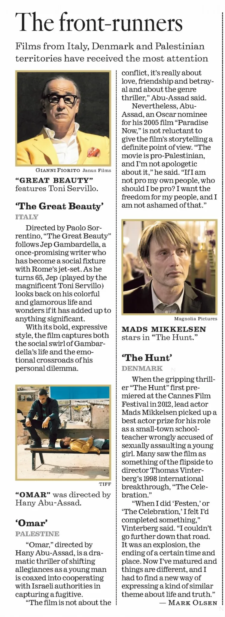 The front-runners — Los Angeles Times, 23 February 2014