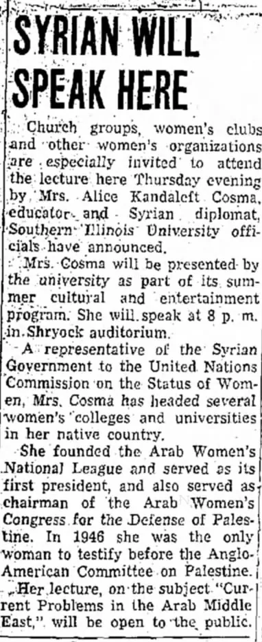 Syrian Will Speak Here — The Free Press, 15 July 1947