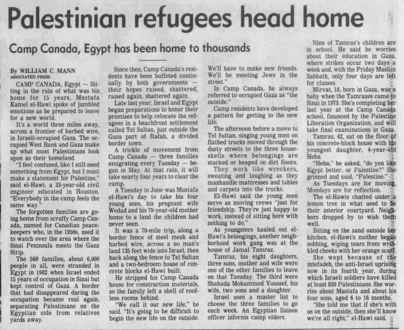 Palestinian refugees head home — Staten Island Advance, 27 June 1991
