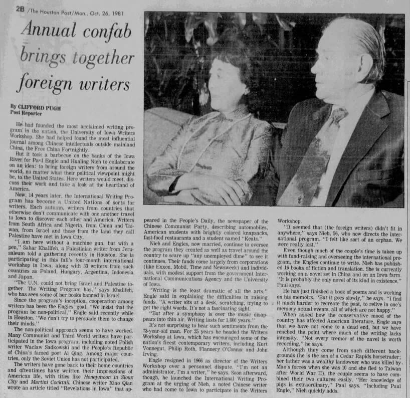 Annual confab brings together foreign writers — The Houston Post, 26 October 1981