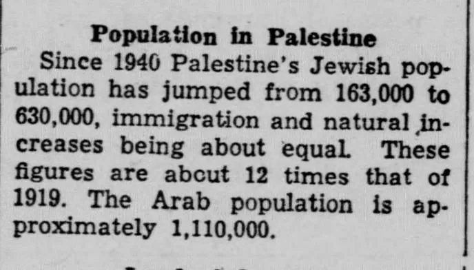Population in Palestine &mdash; Omaha Guide, 19 July 1947