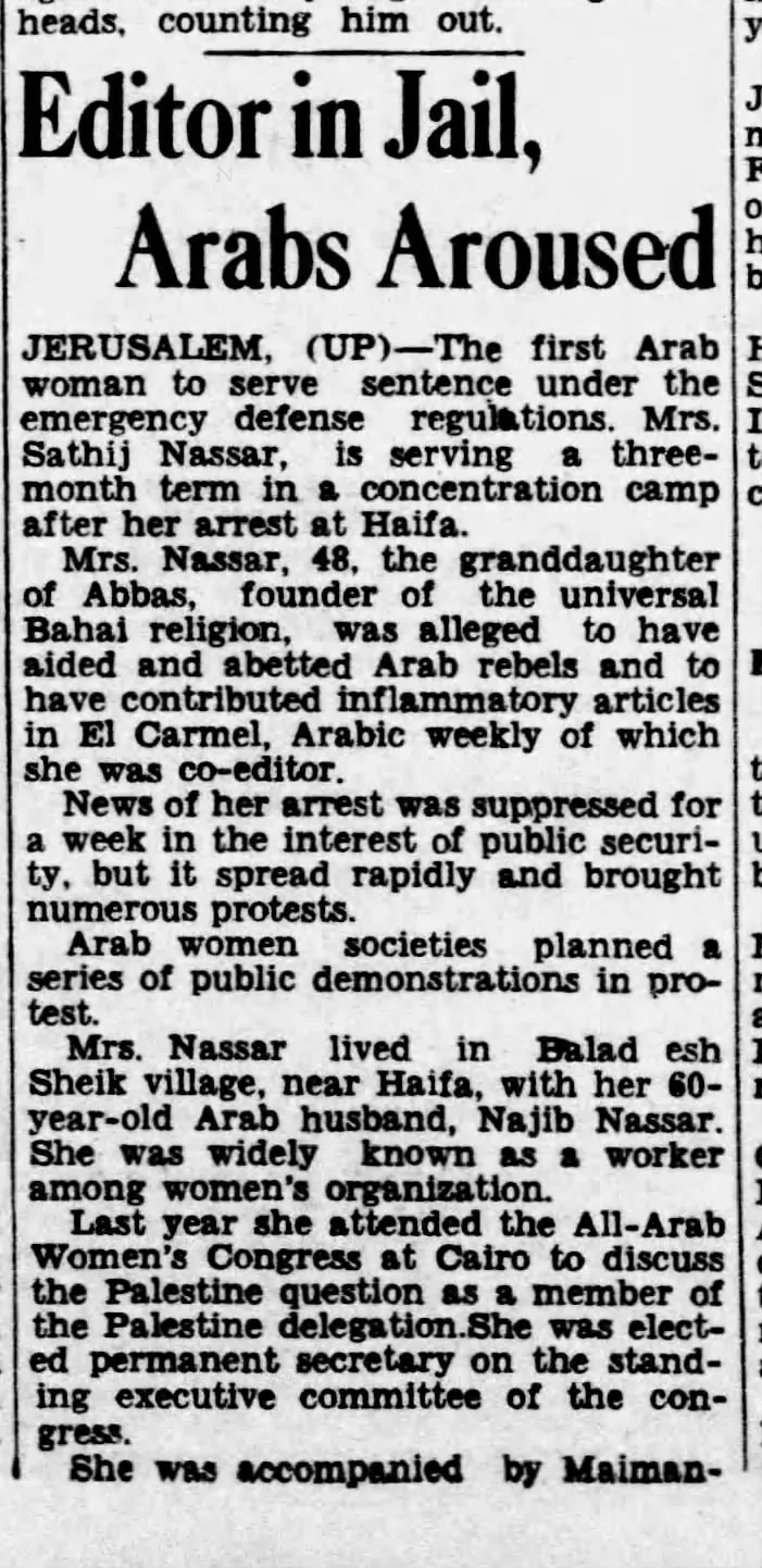 Editor in Jail, Arabs Aroused — The Morning Call, 31 July 1939