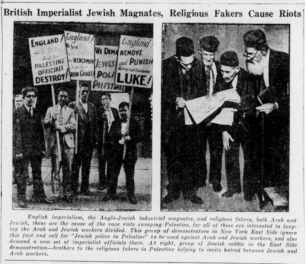 British Imperialist Jewish Magnates, Religious Fakers Cause Riots &mdash; The Daily Worker, 28 August 1929