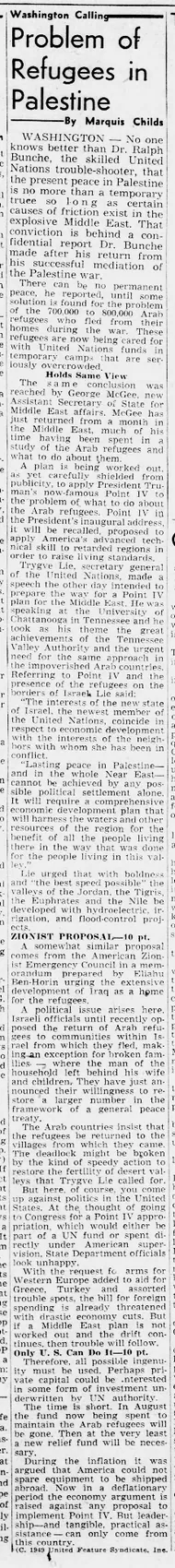 Problem of Refugees in Palestine — Santa Barbara News-Press, 12 June 1949