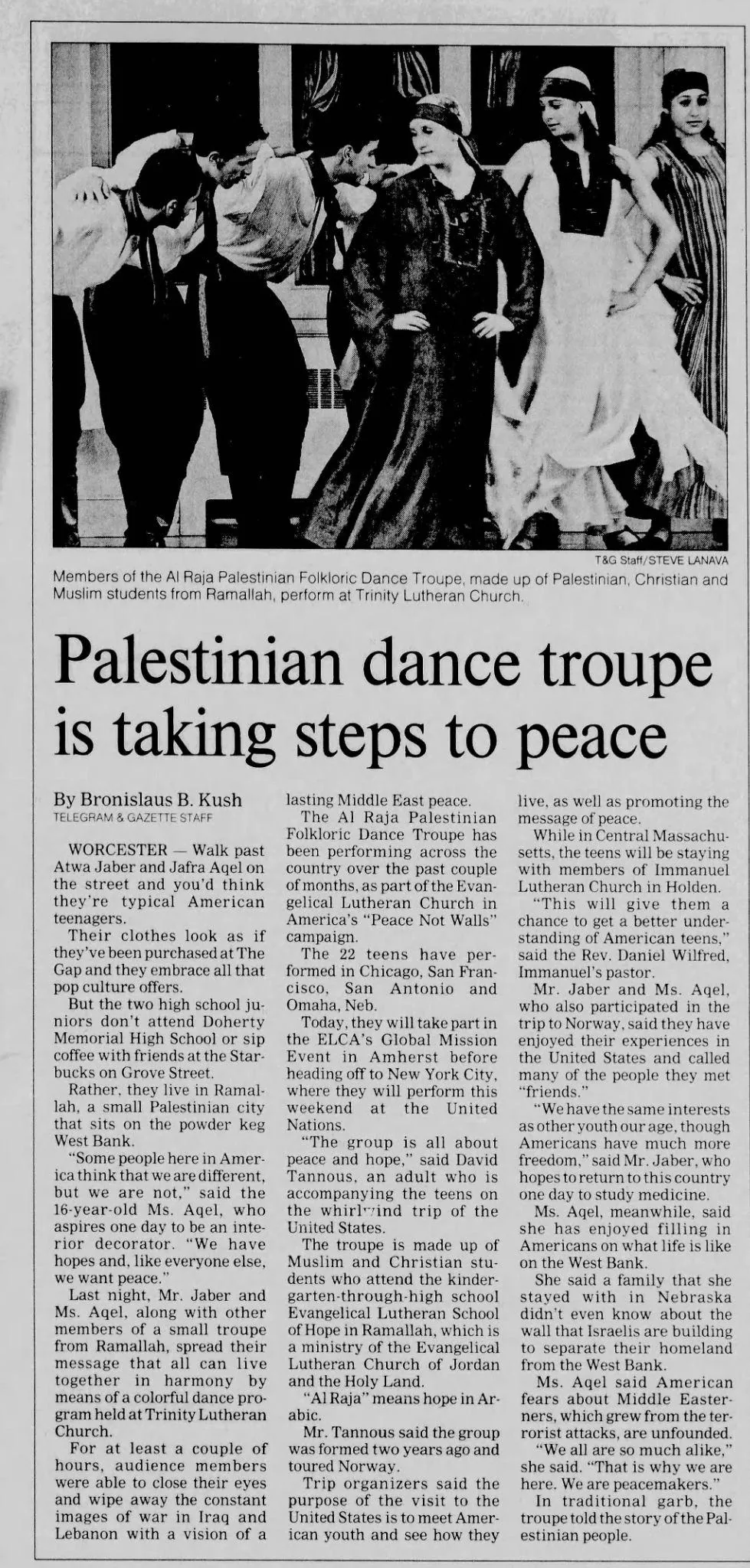 Palestinian dance troupe is taking steps to peace &mdash; Telegram & Gazette, 27 July 2006