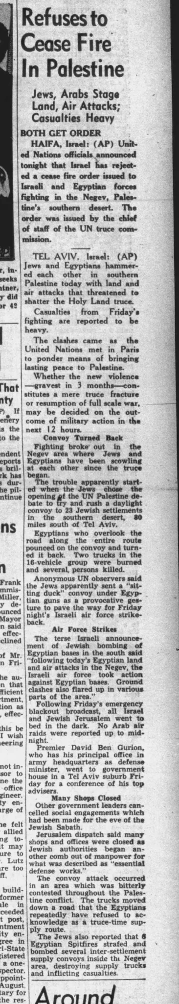 Refuses to Cease Fire In Palestine &mdash; The Truth, 16 October 1948