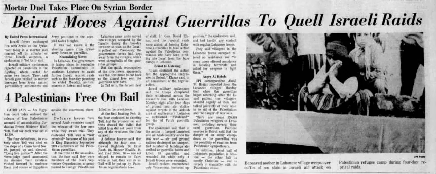 Beirut Moves Against Guerrillas To Quell Israeli Raids &mdash; The Times, 29 February 1972