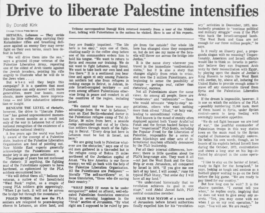 Drive to liberate Palestine intensifies &mdash; Chicago Tribune, 29 February 1976