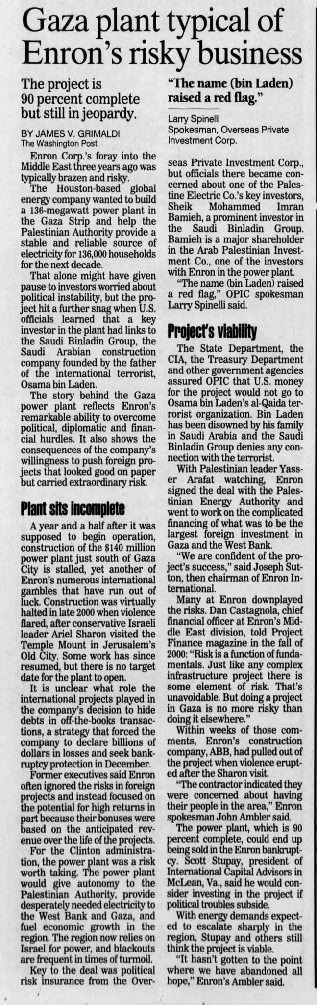 Gaza plant typical of Enron's risky business — Statesman Journal, 3 March 2002