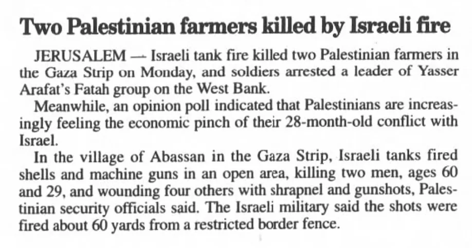 Two Palestinian farmers killed by Israeli fire — Index-Journal, 4 February 2003