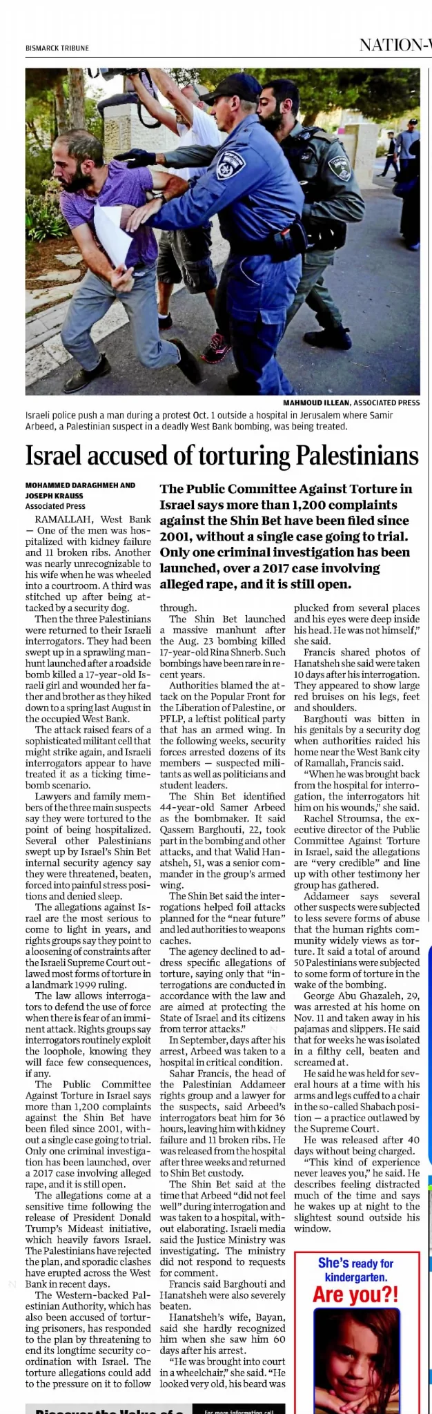 Israel accused of torturing Palestinians — The Bismarck Tribune, 11 February 2020