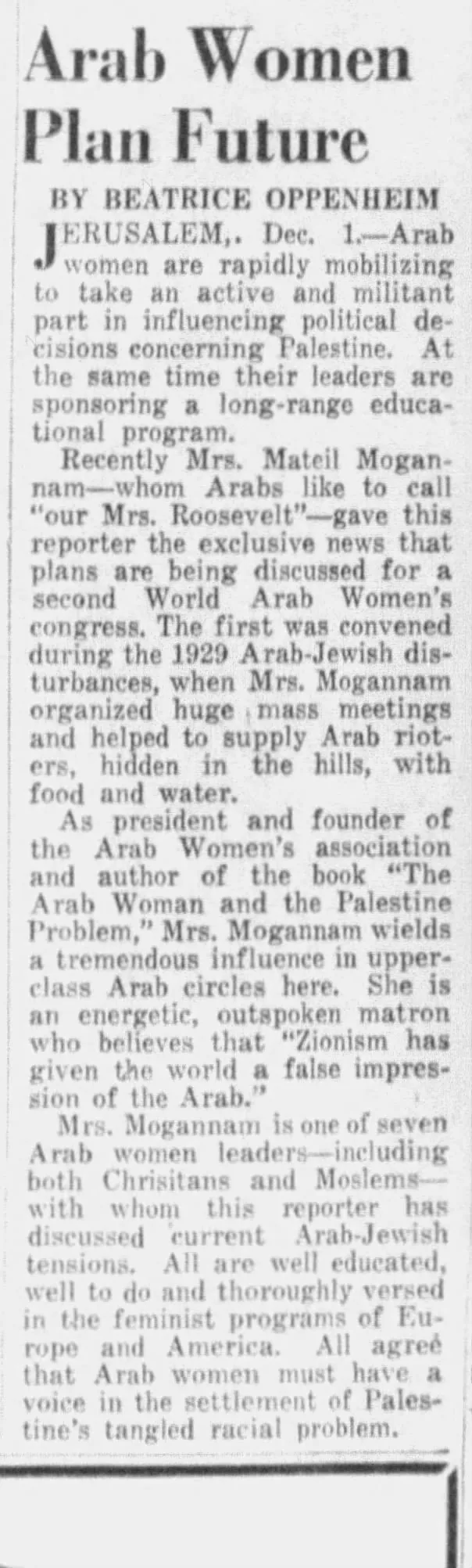 Arab Women Plan Future — Dayton Daily News, 2 December 1945