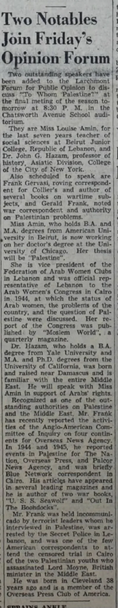 Two Notables Join Friday’s Opinion Forum — The Daily Times, 13 June 1946