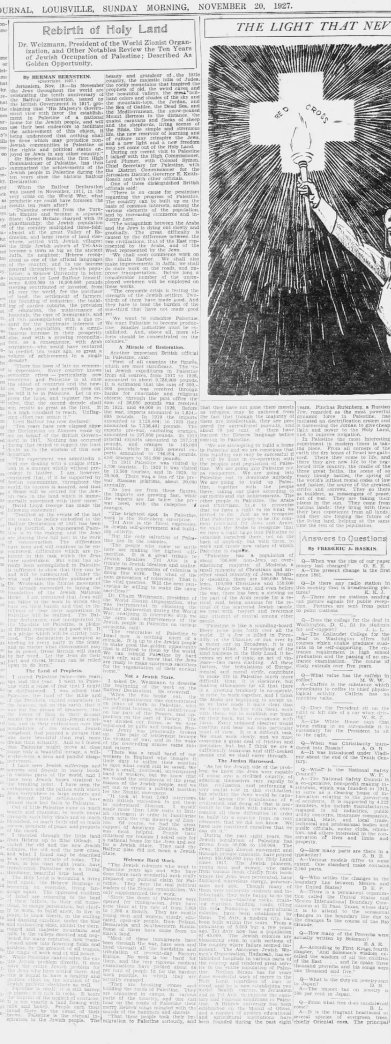 Rebirth of Holy Land — Courier-Journal, 20 November 1927