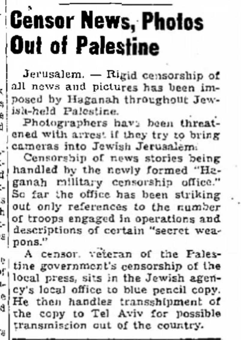 Censor News, Photos Out of Palestine &mdash; The Blizzard, 24 May 1948