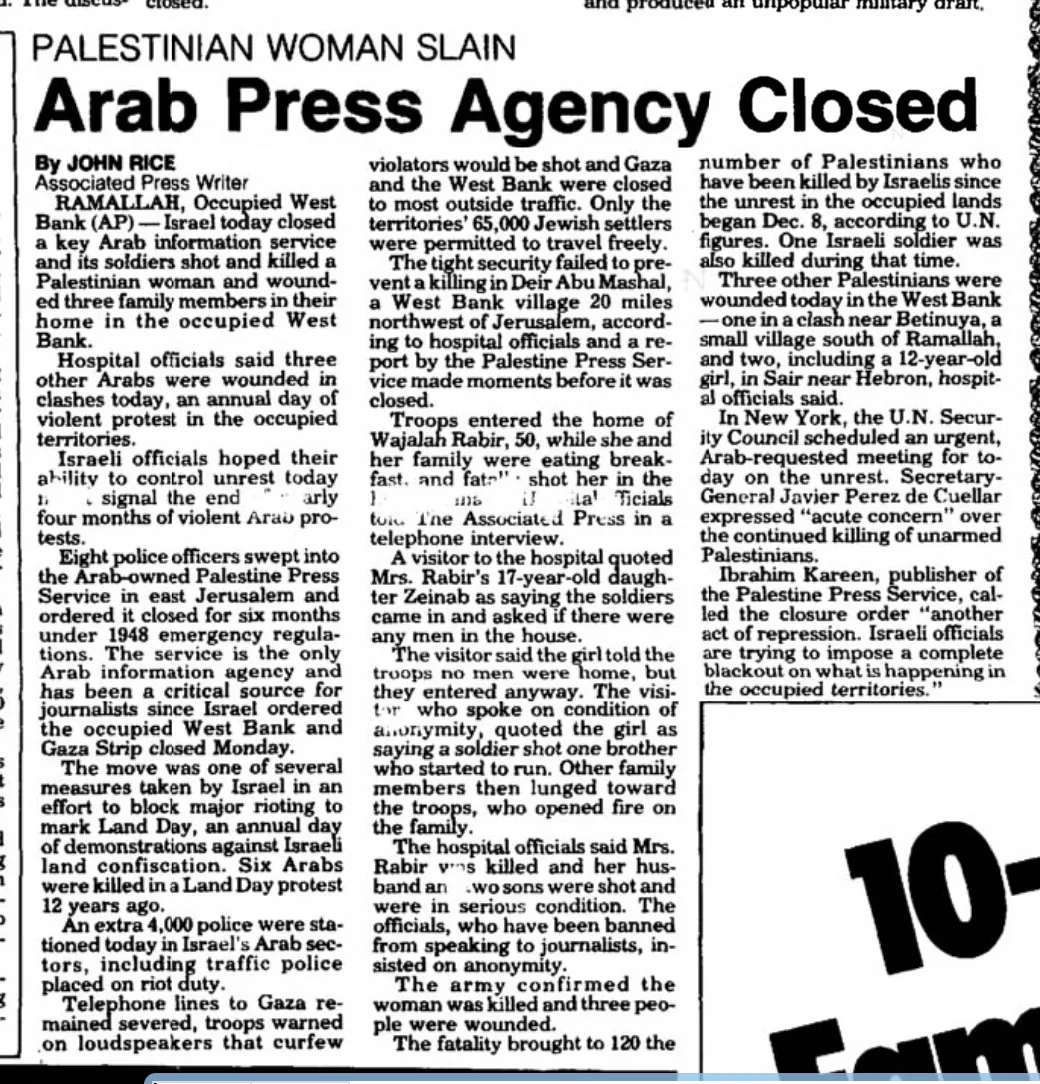 Arab Press Agency Closed &mdash; Kerrville Daily Times, 30 March 1988