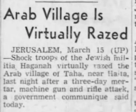 Arab Village Is Virtually Razed — Evening Times, 15 March 1948