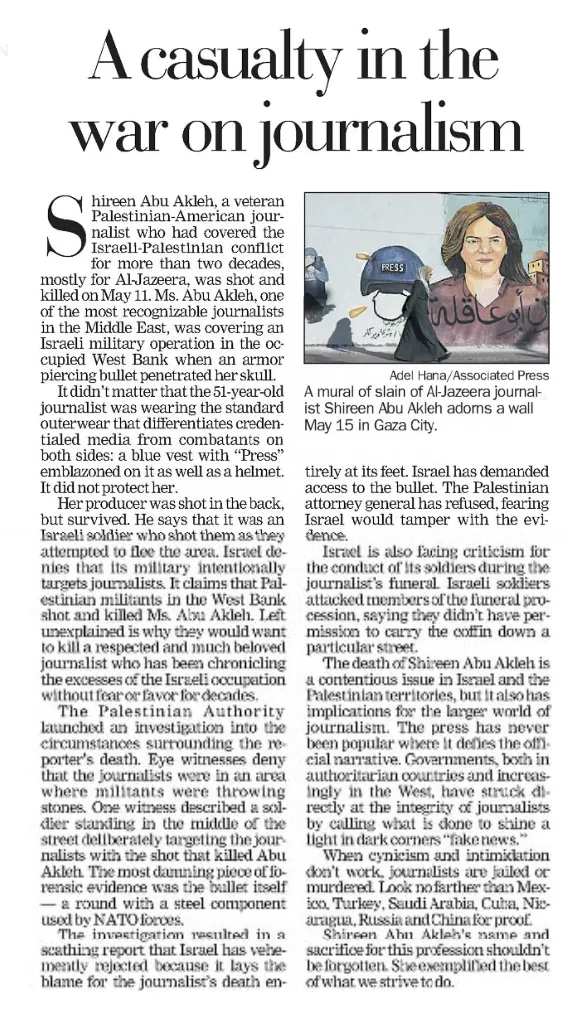 A casualty in the war on journalism — Pittsburgh Post-Gazette, May 2022