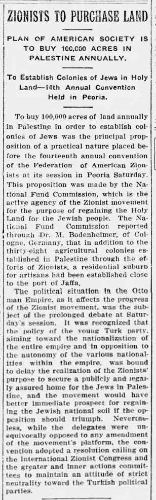 Zionists To Purchase Land — The Dispatch, 17 July 1911