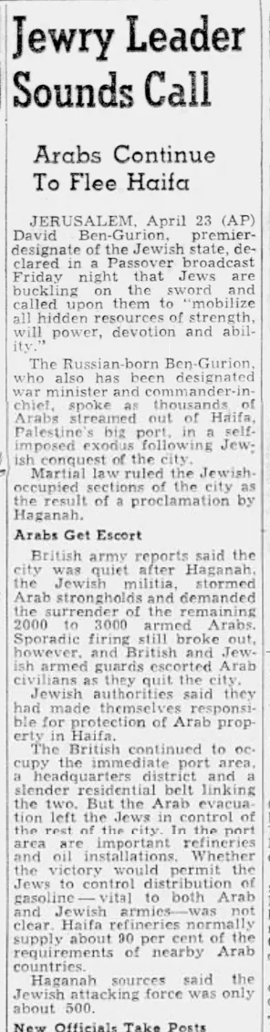 Jewry Leader Sounds Call — The Oregonian, 24 April 1948
