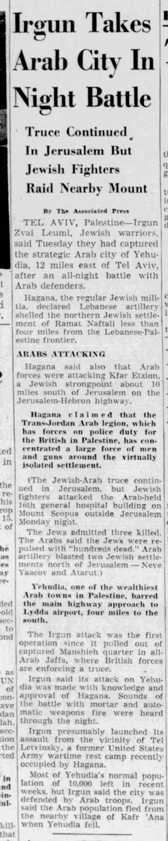 Irgun Takes Arab City In Night Battle — The Miami Herald, 5 May 1948
