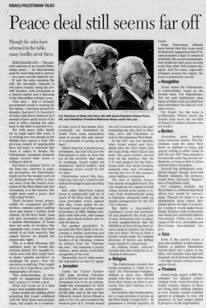 Peace deal still seems far off — Omaha World-Herald, July 2013
