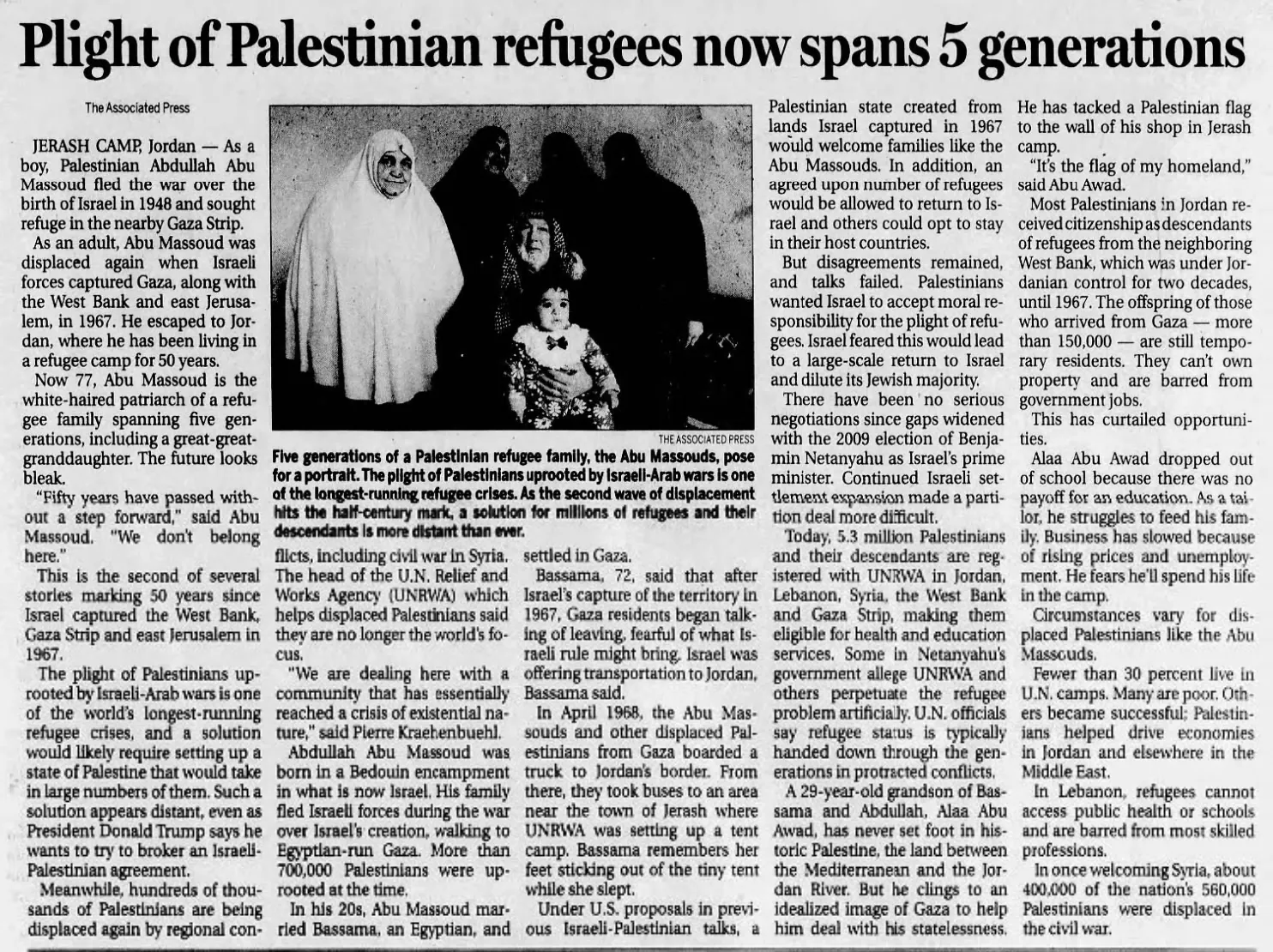 Plight of Palestinian refugees now spans 5 generations — Hickory Daily Record, 24 April 2017