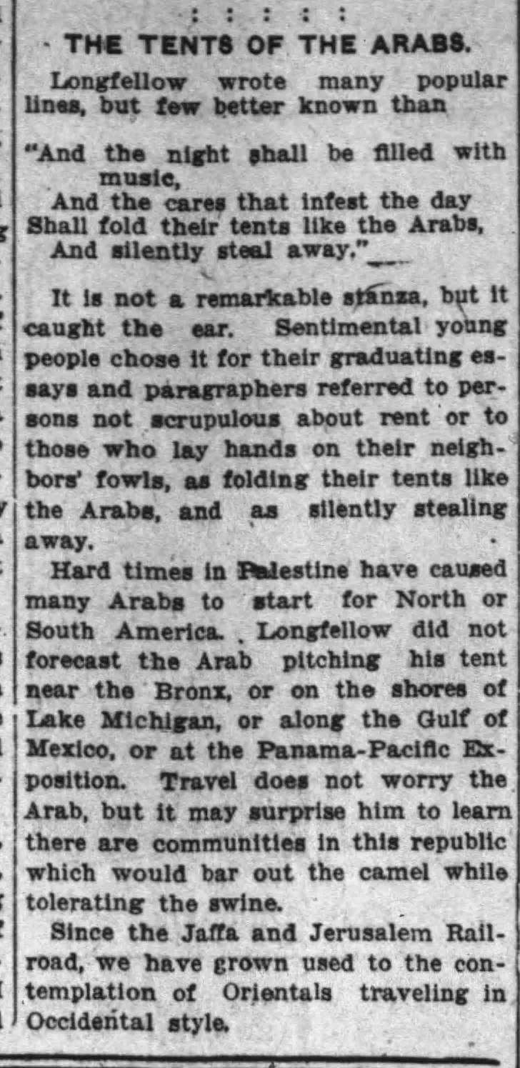 The Tents of the Arabs &mdash; Courier Post, 19 July 1915