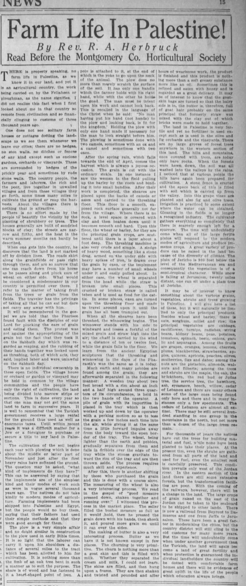 Farm Life In Palestine! &mdash; Dayton Daily News, 6 June 1915