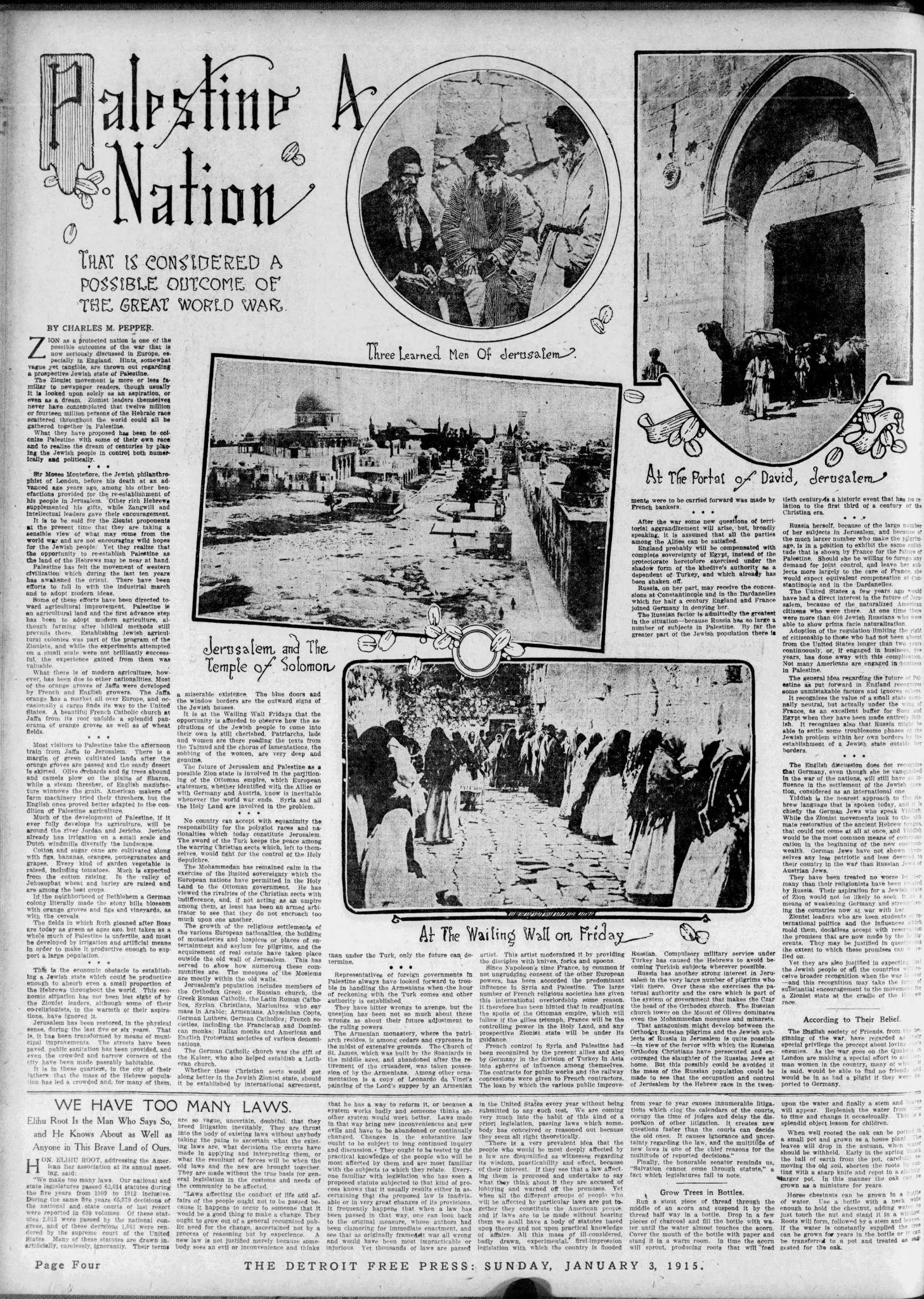 Palestine a Nation — Detroit Free Press, 3 January 1915