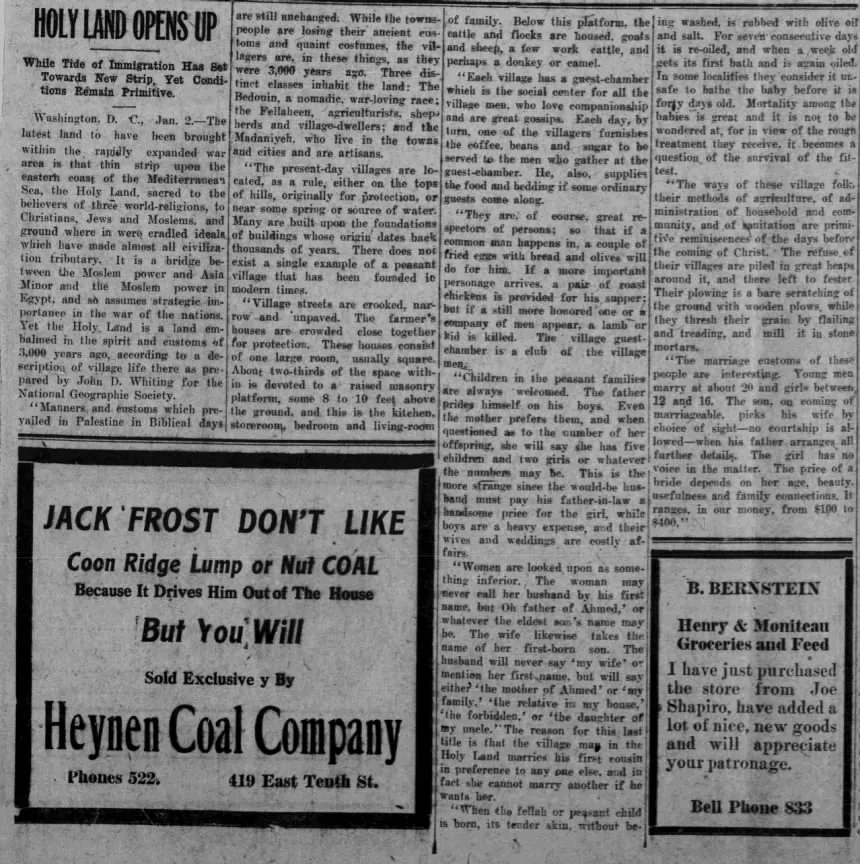 Holy Land Opens Up &mdash; Sedalia Capital, 3 January 1915