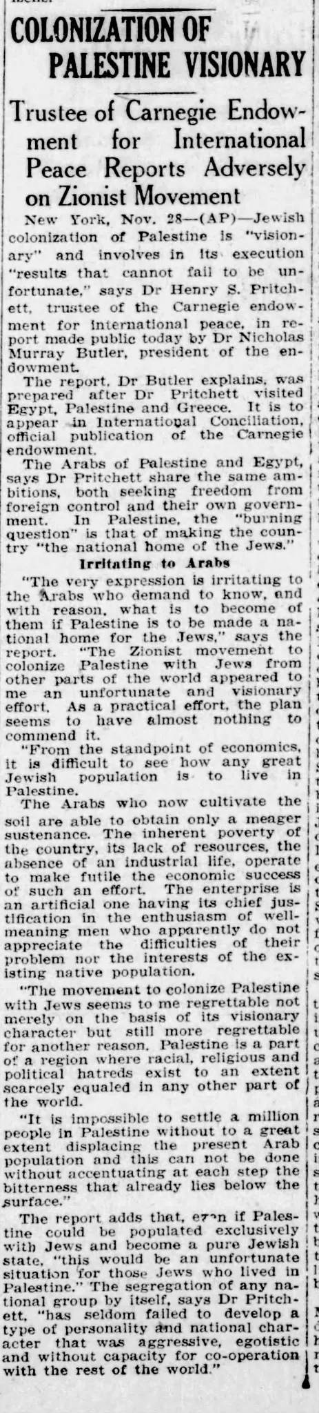 Colonization of Palestine Visionary &mdash; Springfield Weekly Republican, 2 December 1926
