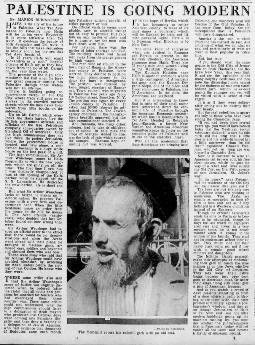 PALESTINE IS GOING MODERN &mdash; Burlington Free Press, 3 March 1932
