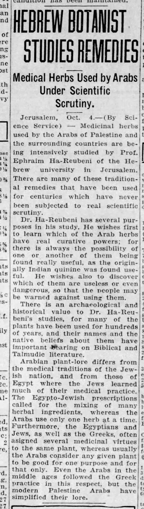 HEBREW BOTANIST STUDIES REMEDIES — The Flint Journal, 4 October 1932