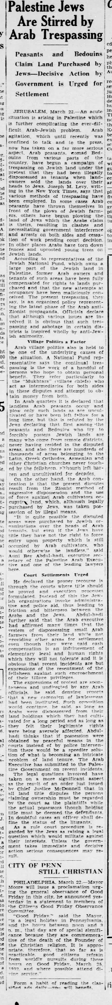 Palestine Jews Are Stirred by Arab Trespassing &mdash; Buffalo Evening News, 8 September 1934