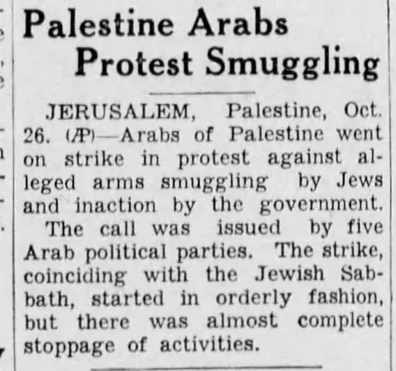Palestine Arabs Protest Smuggling &mdash; Akron Beacon Journal, 26 October 1935