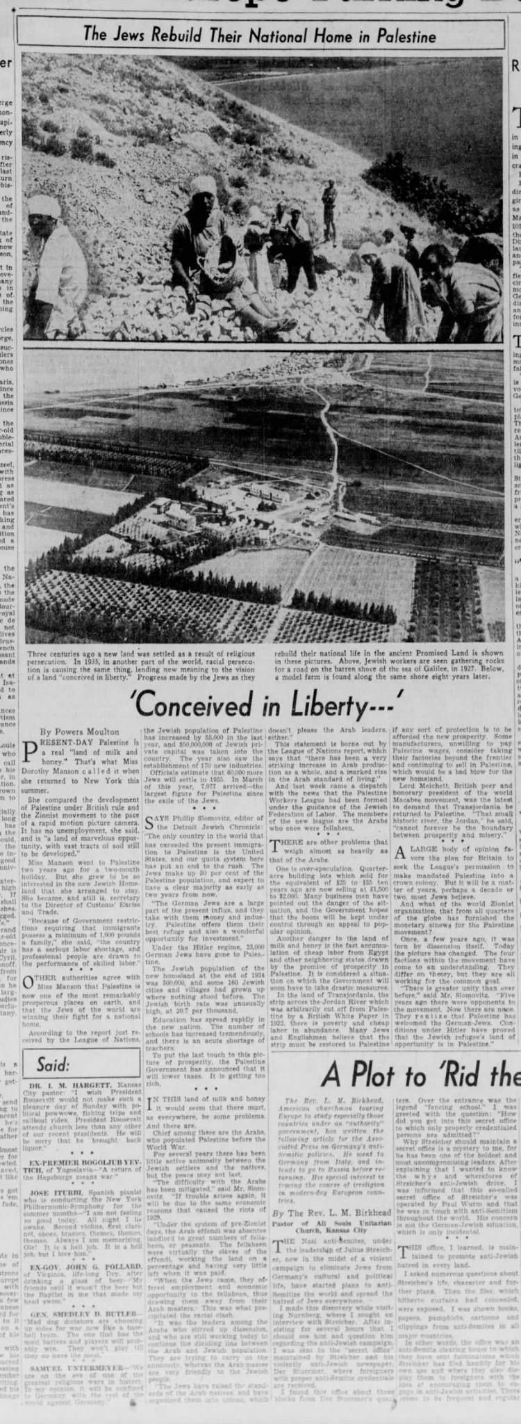 The Jews Rebuild Their National Home in Palestine — Detroit Free Press, 4 August 1935