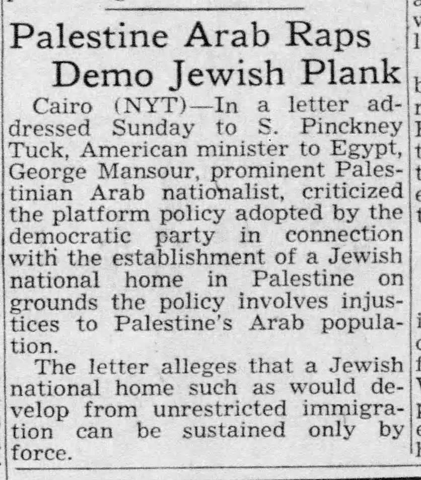Palestine Arab Raps Demo Jewish Plank — The Jewish Press, 30 June 1944